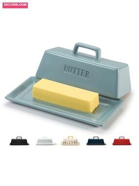 Ceramic Butter Dish with Lid, Microwave and Dishwasher Safe, Holds 1 Stick
